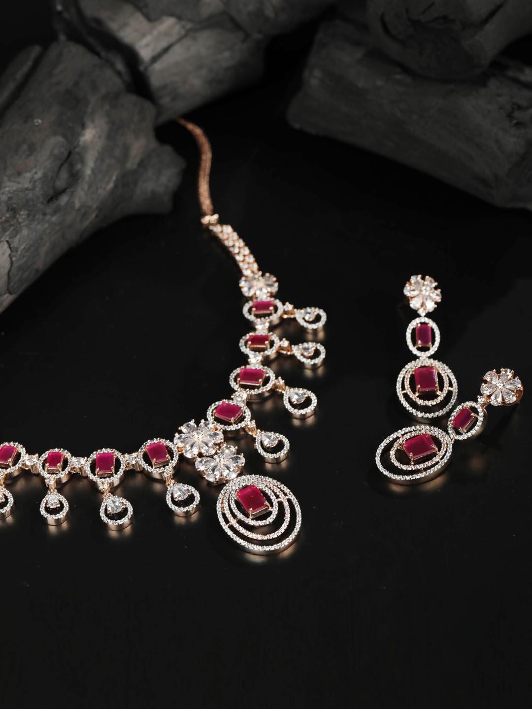 Women's Pink American Diamond Rose Gold-Plated Jewellery Set - Priyaasi - Indiakreations