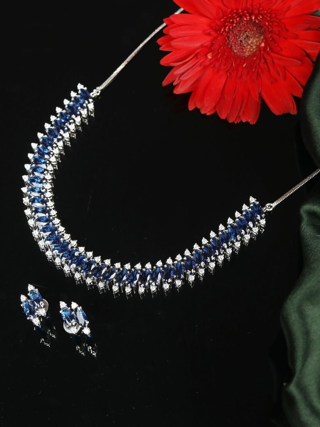 Women's Blue American Diamond Silver Plated Jewellery Set - Priyaasi - Indiakreations