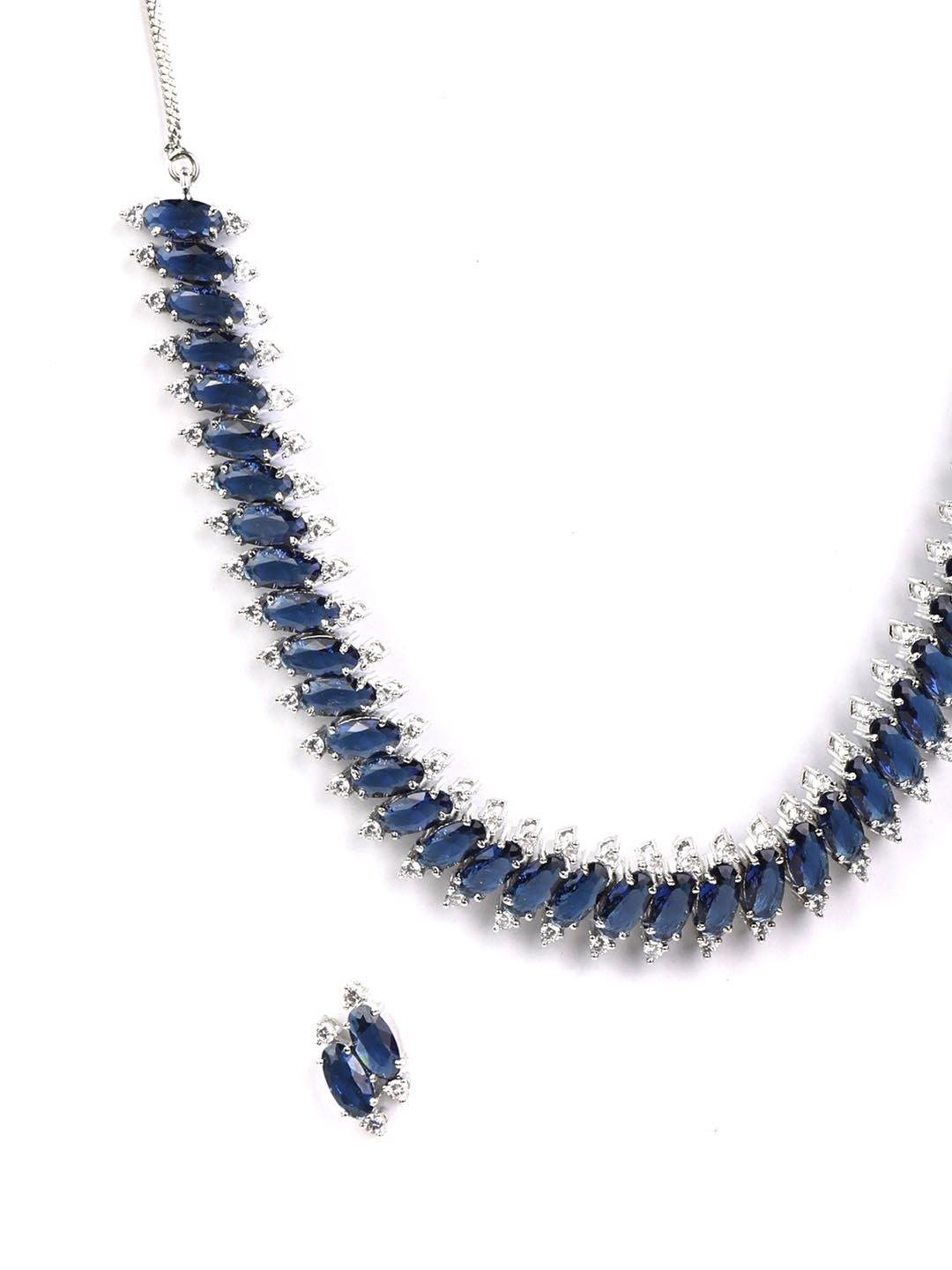 Women's Blue American Diamond Silver Plated Jewellery Set - Priyaasi - Indiakreations