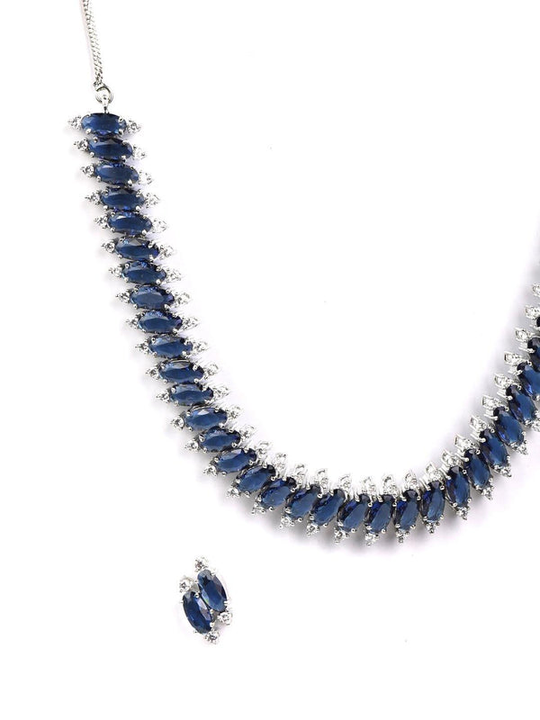 Women's Blue American Diamond Silver Plated Jewellery Set - Priyaasi - Indiakreations