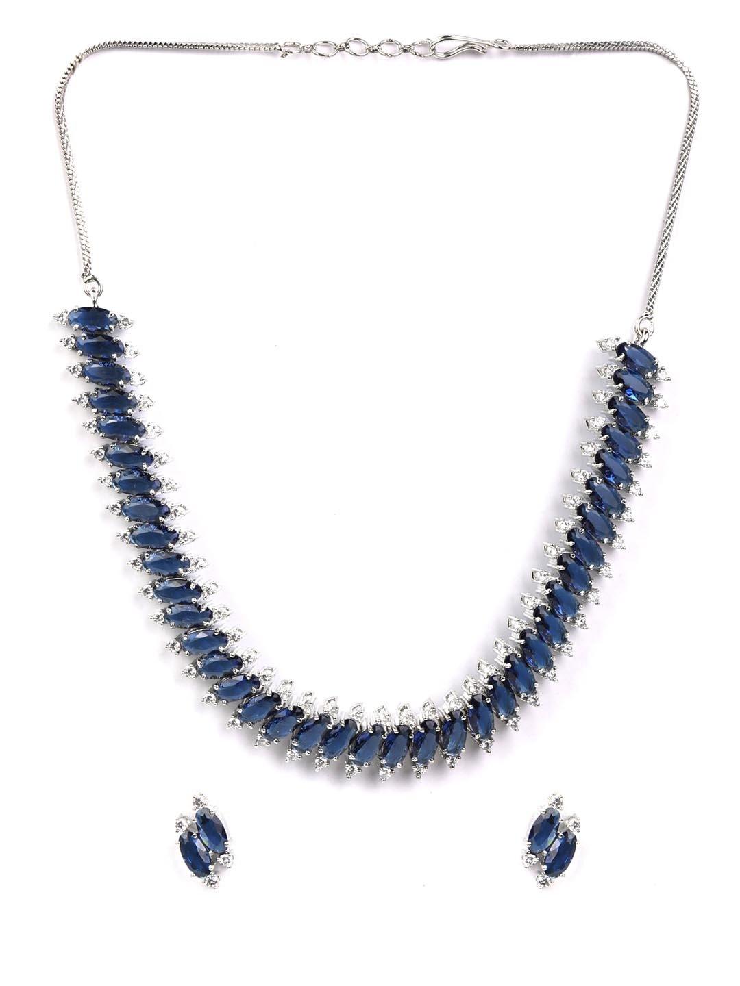 Women's Blue American Diamond Silver Plated Jewellery Set - Priyaasi - Indiakreations