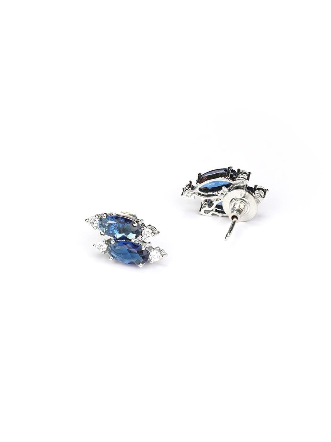 Women's Blue American Diamond Silver Plated Jewellery Set - Priyaasi - Indiakreations