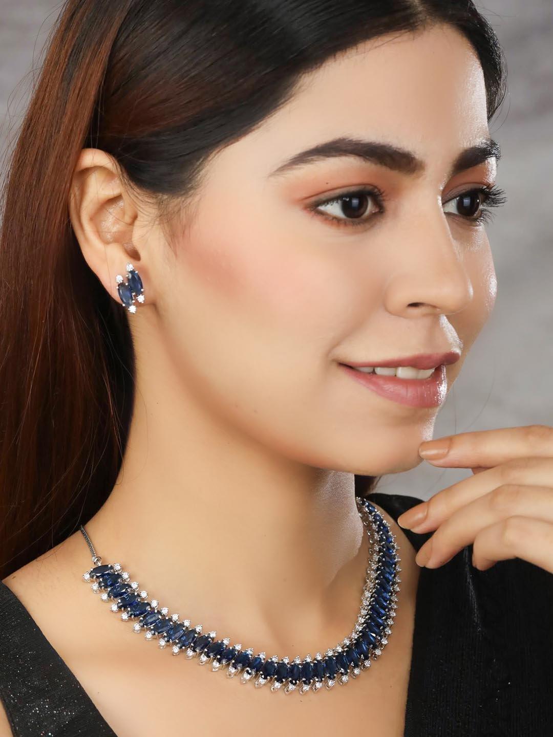 Women's Blue American Diamond Silver Plated Jewellery Set - Priyaasi - Indiakreations