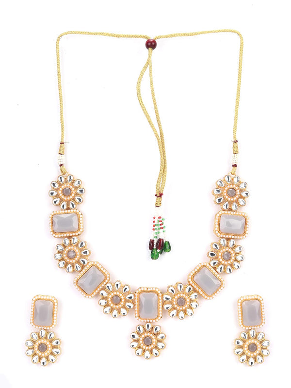 Women's Grey Stones Kundan Gold Plated Jewellery Set - Priyaasi