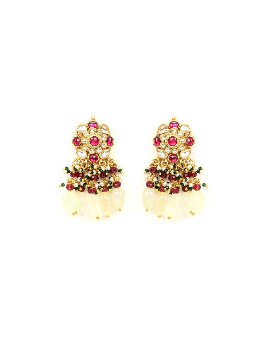 Women's Sahiba-White Pearls Beads Ruby Pachi Kundan Gold Plated Choker Set - Priyaasi - Indiakreations