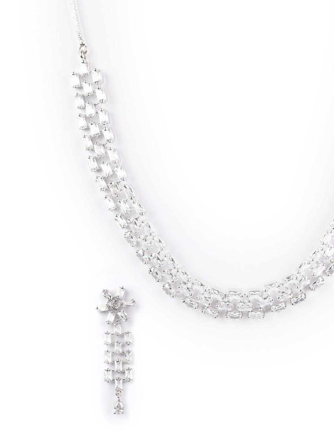 Women's American Diamond Silver Plated Jewellery Set - Priyaasi - Indiakreations