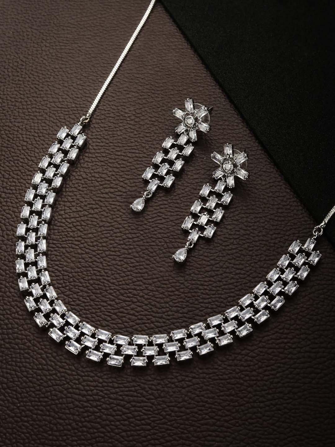 Women's American Diamond Silver Plated Jewellery Set - Priyaasi - Indiakreations