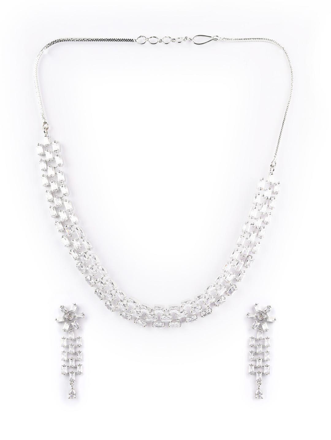 Women's American Diamond Silver Plated Jewellery Set - Priyaasi - Indiakreations