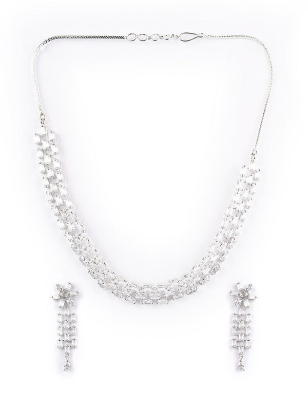 Women's American Diamond Silver Plated Jewellery Set - Priyaasi - Indiakreations