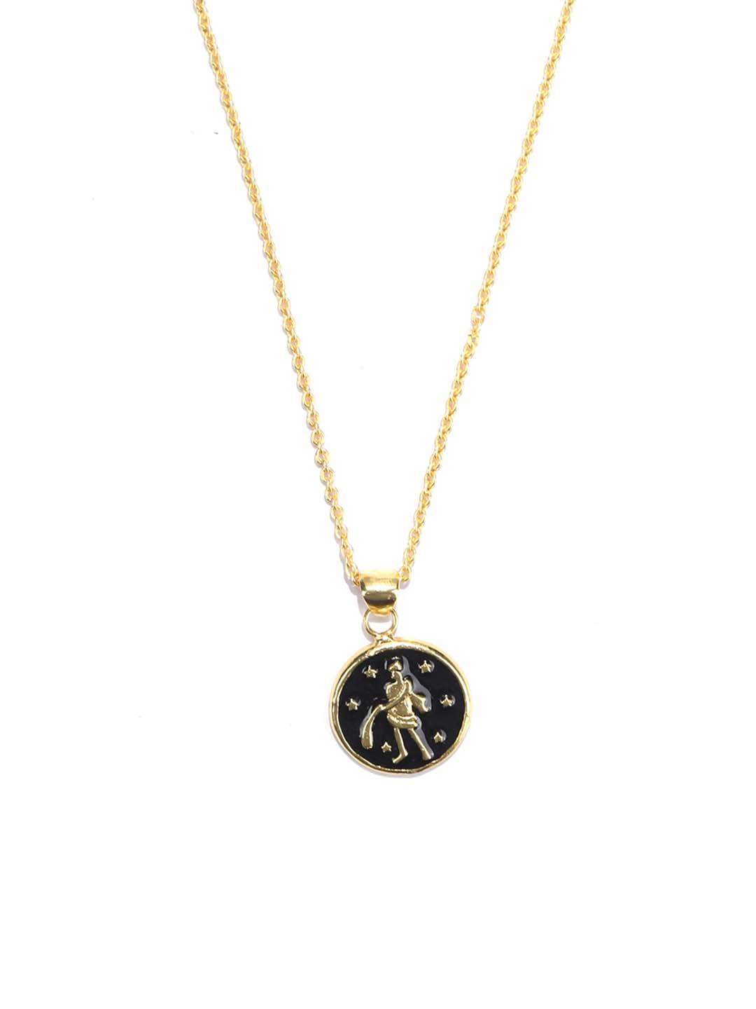 Women's Acquarius Zodiac Sign Black Gold Plated Necklace - Priyaasi - Indiakreations