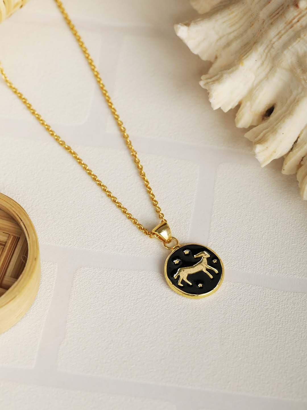 Women's Capricorn Zodiac Sign Black Gold Plated Necklace - Priyaasi - Indiakreations