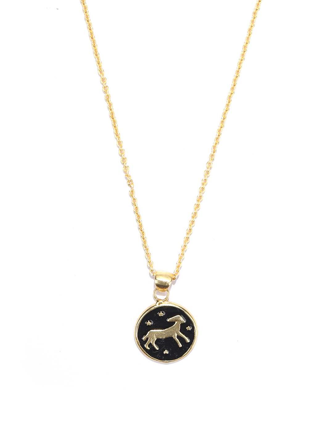 Women's Capricorn Zodiac Sign Black Gold Plated Necklace - Priyaasi - Indiakreations