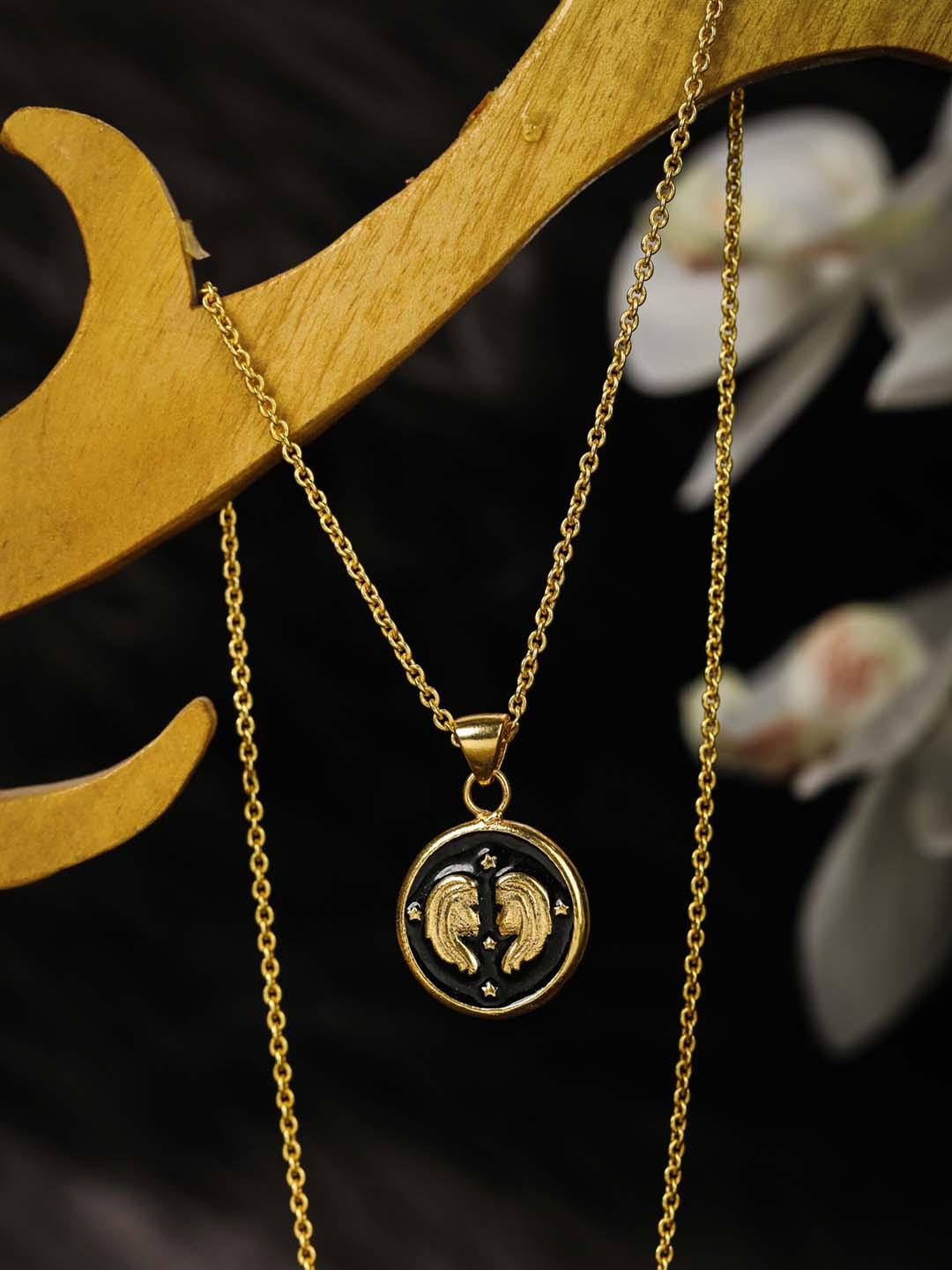 Women's Gemini Zodiac Sign Black Gold Plated Necklace - Priyaasi - Indiakreations