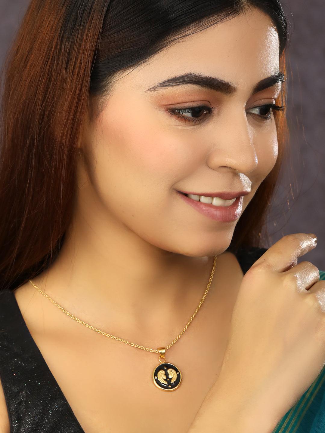 Women's Gemini Zodiac Sign Black Gold Plated Necklace - Priyaasi - Indiakreations