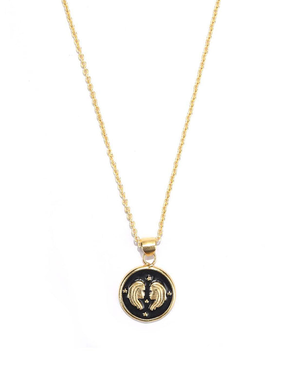 Women's Gemini Zodiac Sign Black Gold Plated Necklace - Priyaasi - Indiakreations