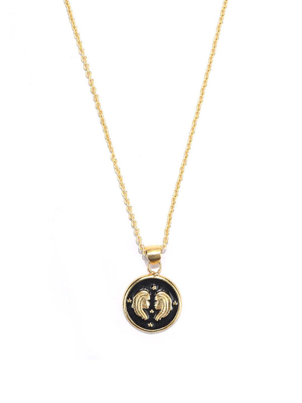 Women's Gemini Zodiac Sign Black Gold Plated Necklace - Priyaasi