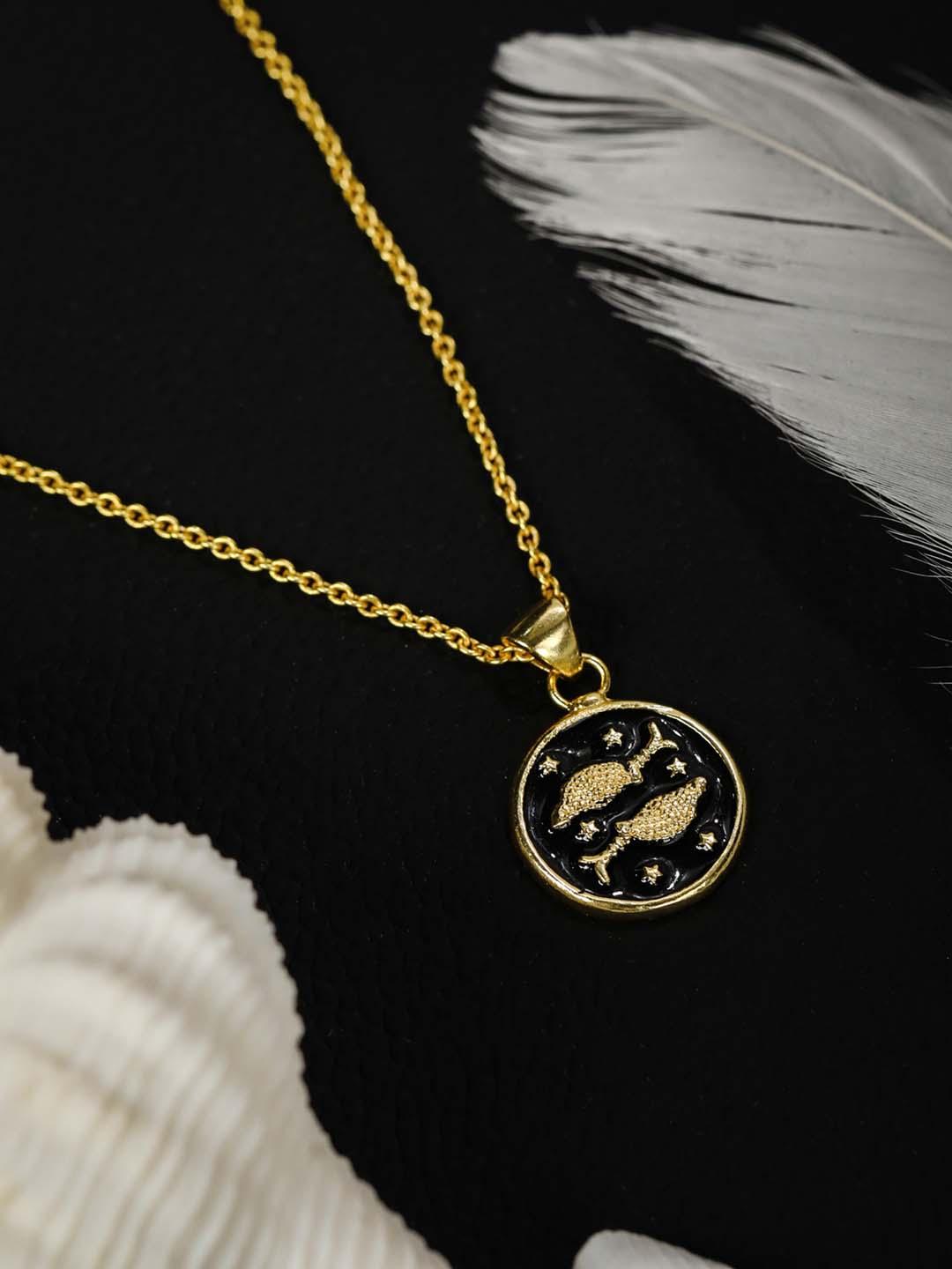 Women's Pisces Zodiac Sign Black Gold Plated Necklace - Priyaasi - Indiakreations