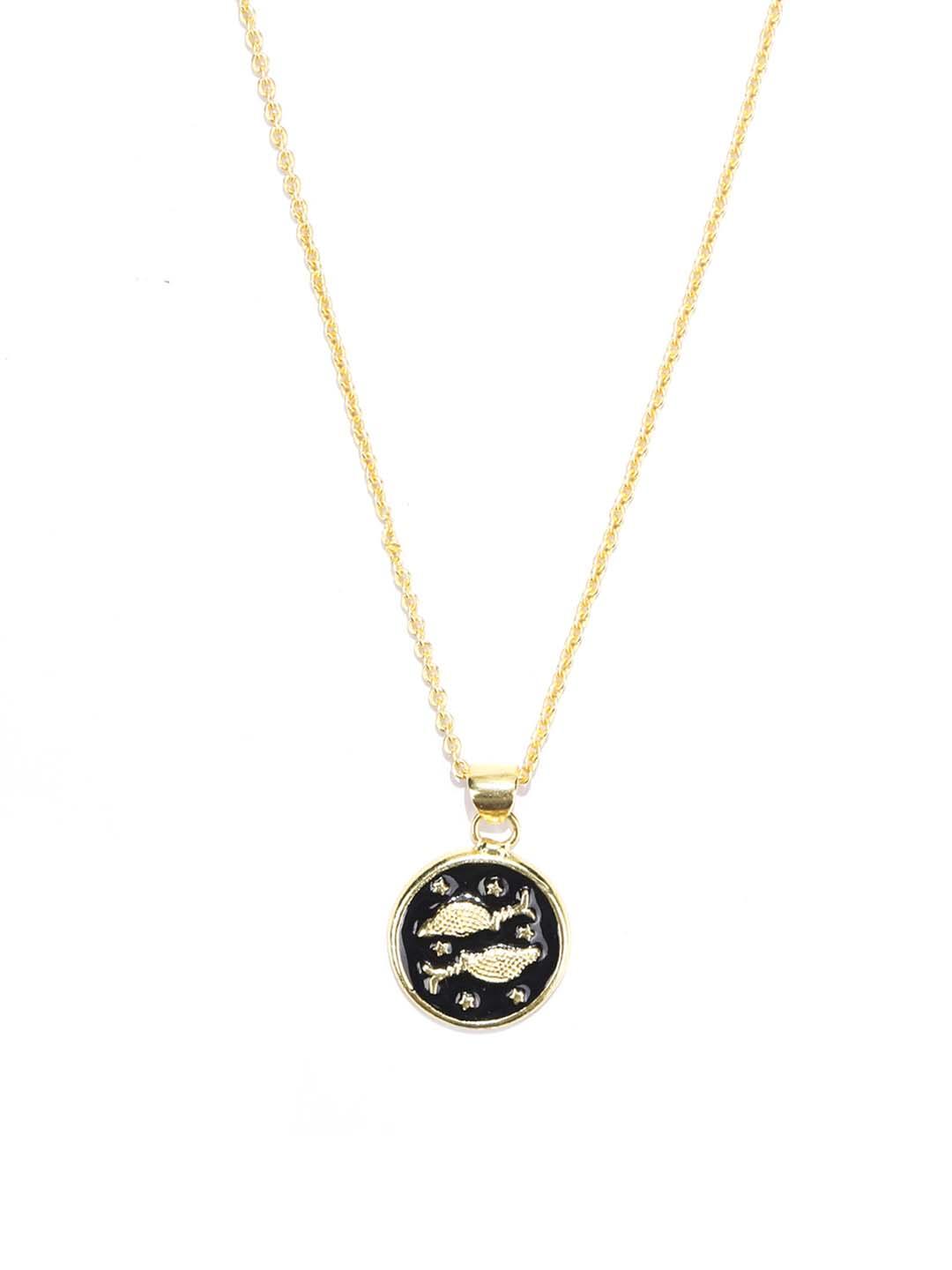 Women's Pisces Zodiac Sign Black Gold Plated Necklace - Priyaasi - Indiakreations