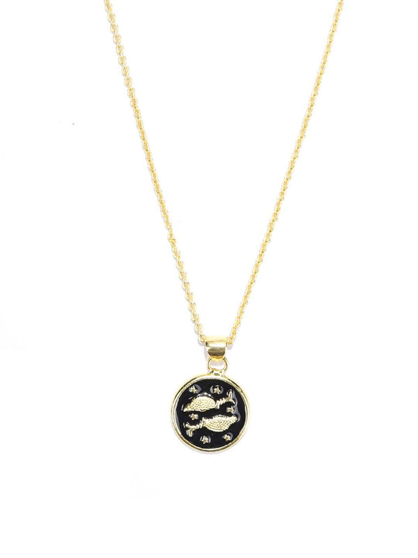 Women's Pisces Zodiac Sign Black Gold Plated Necklace - Priyaasi - Indiakreations