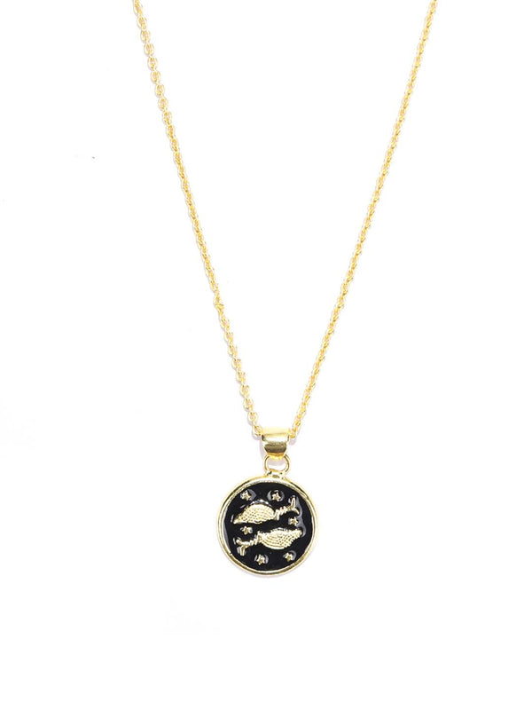 Women's Pisces Zodiac Sign Black Gold Plated Necklace - Priyaasi