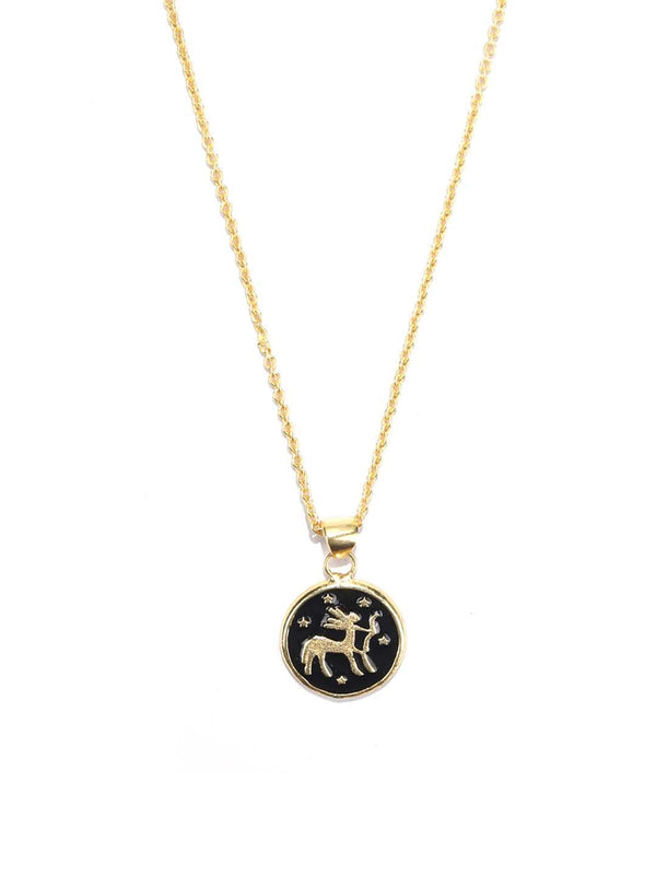 Women's Sagittarus Zodiac Sign Black Gold Plated Necklace - Priyaasi