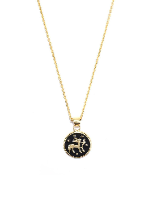 Women's Sagittarus Zodiac Sign Black Gold Plated Necklace - Priyaasi - Indiakreations