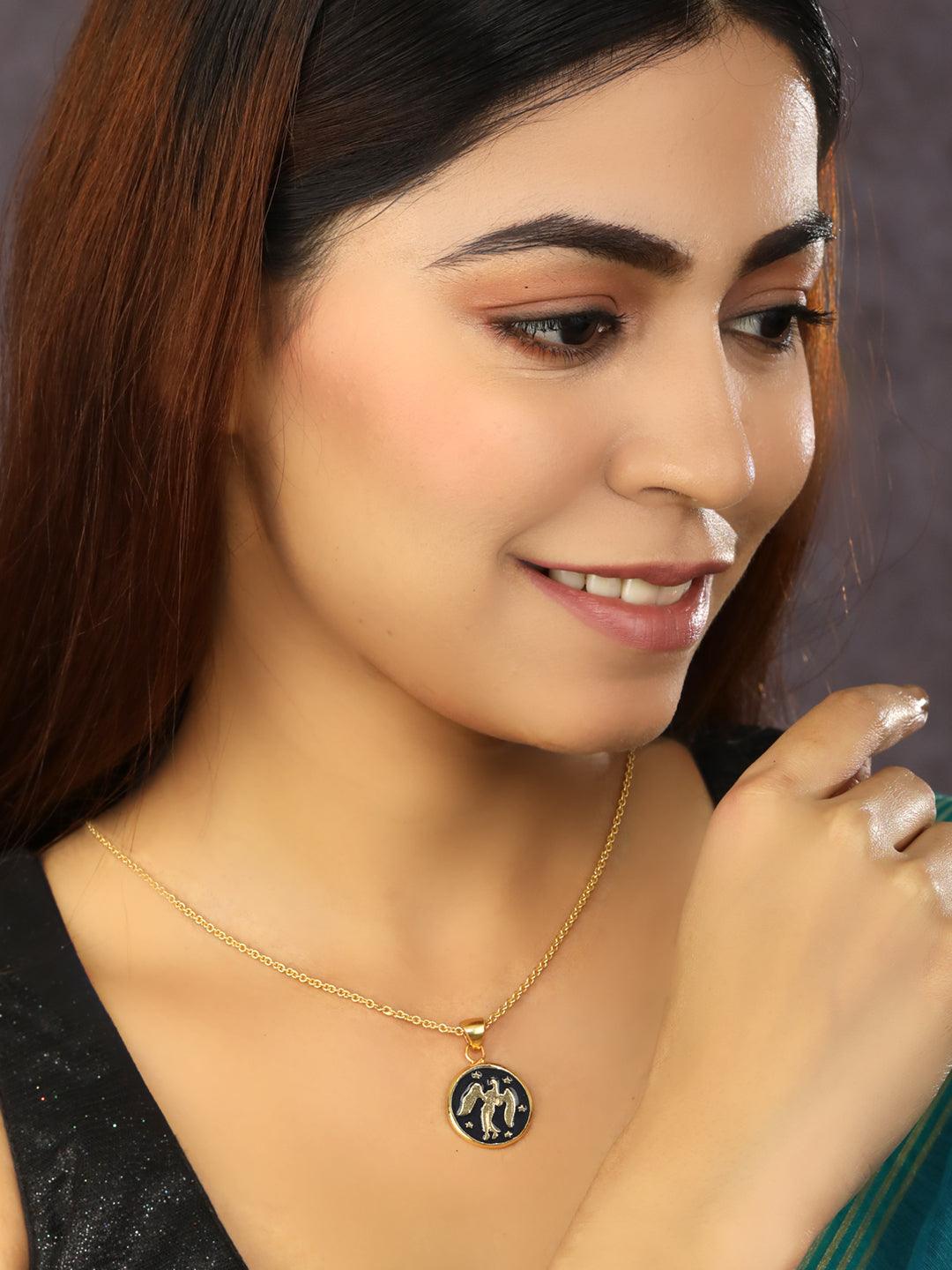 Women's Virgo Zodiac Sign Black Gold Plated Necklace - Priyaasi - Indiakreations