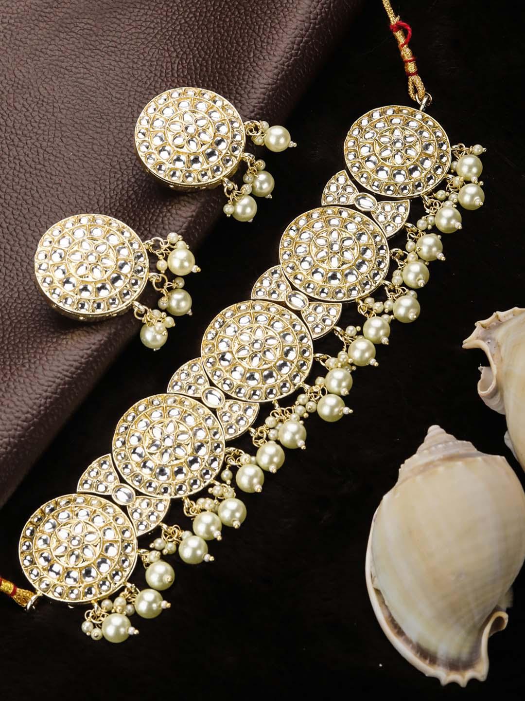 Women's Kundan Pearls Gold Plated Choker Set - Priyaasi - Indiakreations