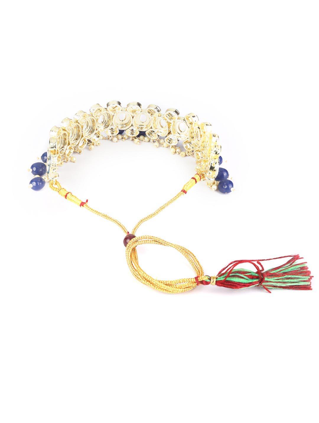 Women's Blue Pearls Kundan Gold Plated Choker Set with MaangTikka - Priyaasi - Indiakreations