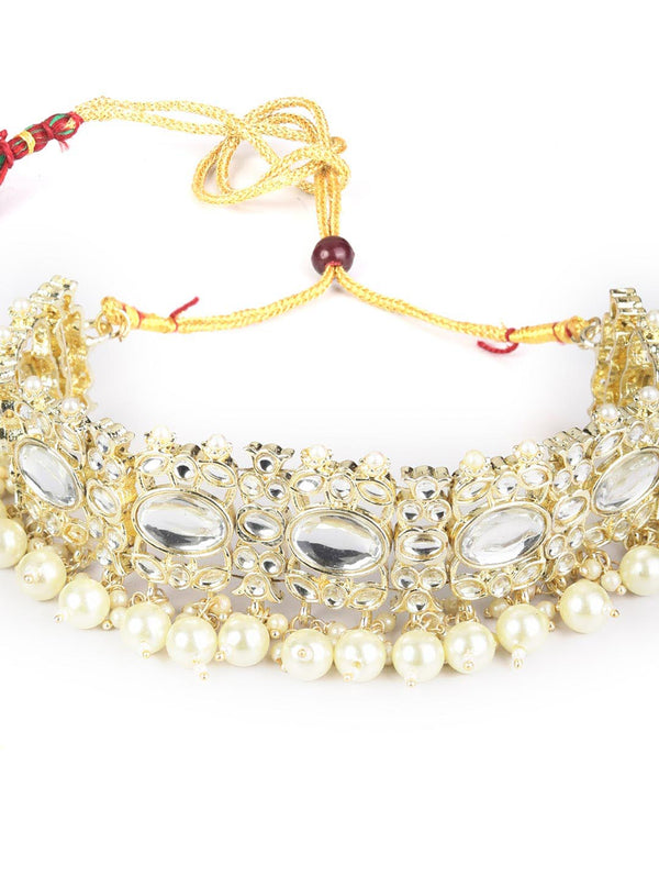 Women's Kundan Pearls Gold Plated Choker Set with MaangTikka - Priyaasi