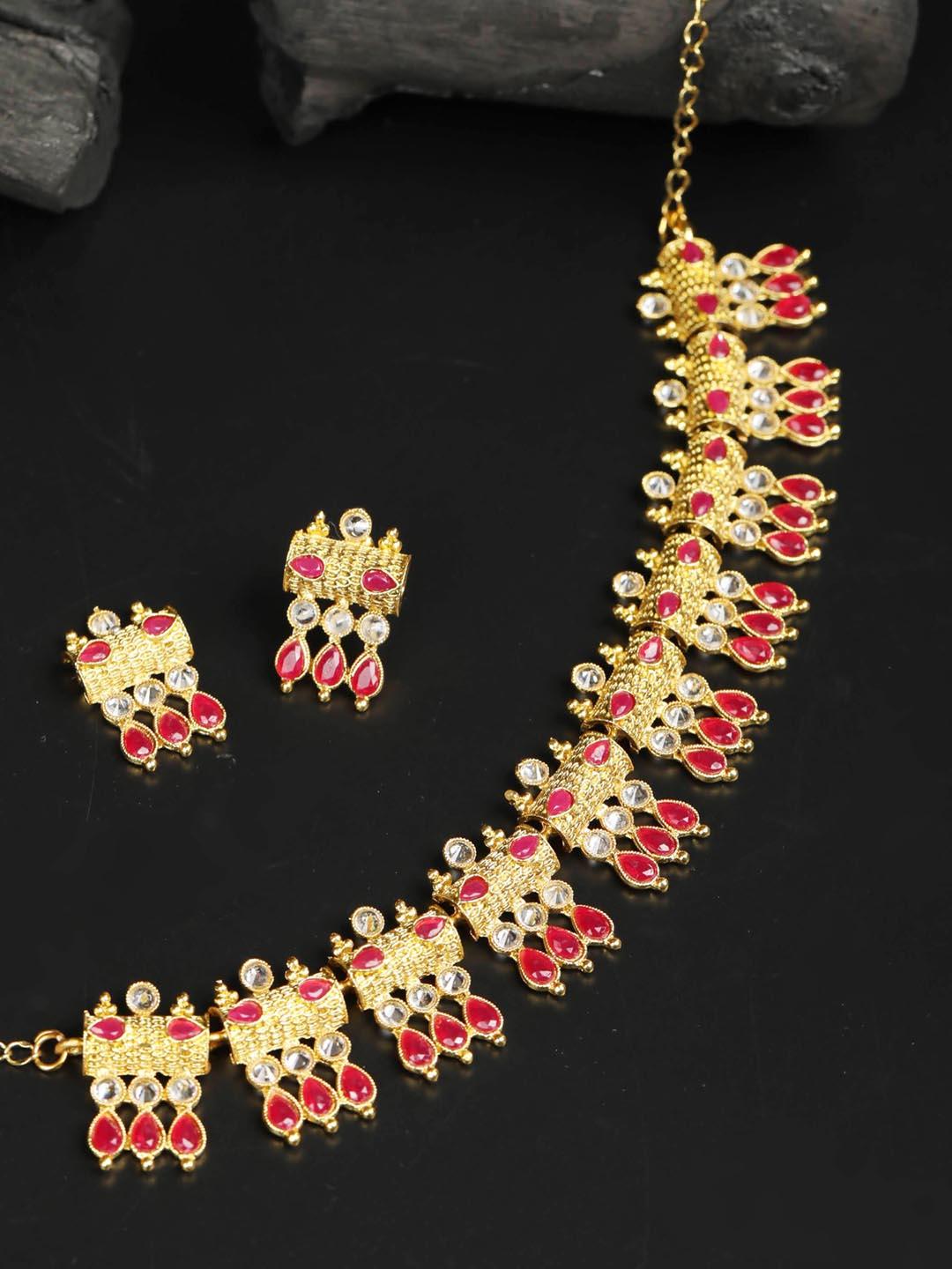 Women's Ruby Stones Studded Gold Plated Jewellery Set - Priyaasi - Indiakreations