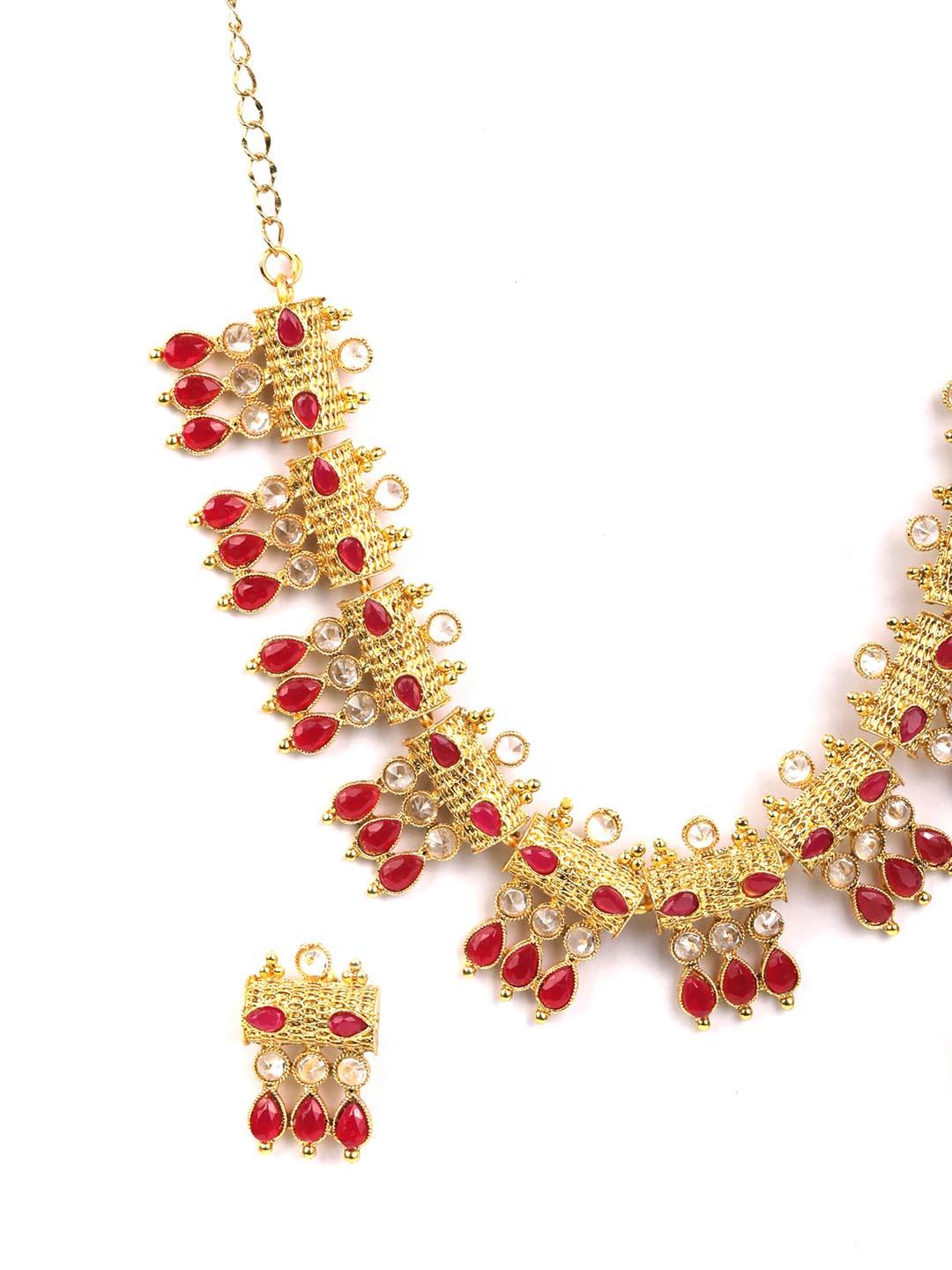 Women's Ruby Stones Studded Gold Plated Jewellery Set - Priyaasi - Indiakreations