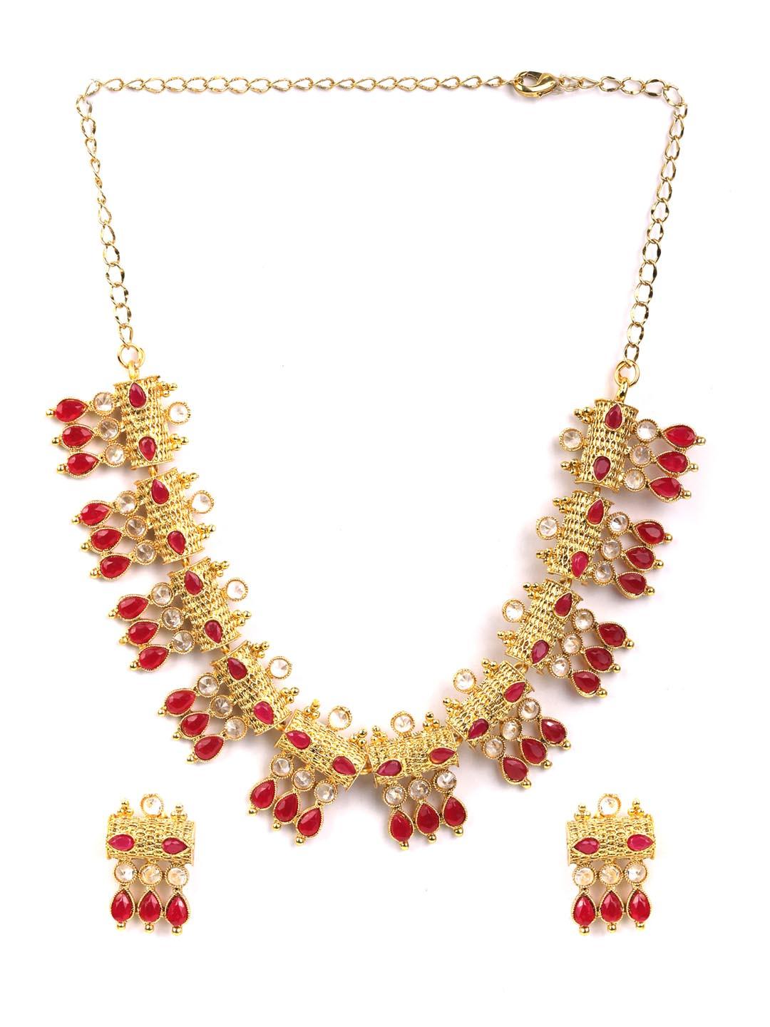 Women's Ruby Stones Studded Gold Plated Jewellery Set - Priyaasi - Indiakreations