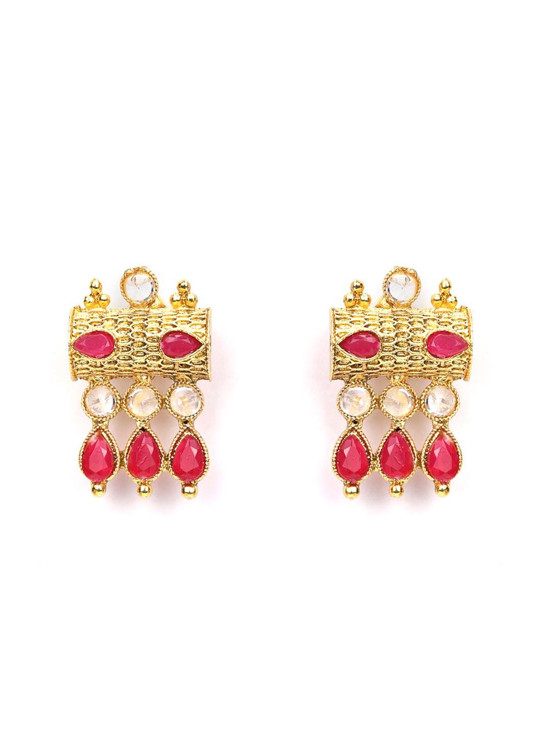 Women's Ruby Stones Studded Gold Plated Jewellery Set - Priyaasi - Indiakreations