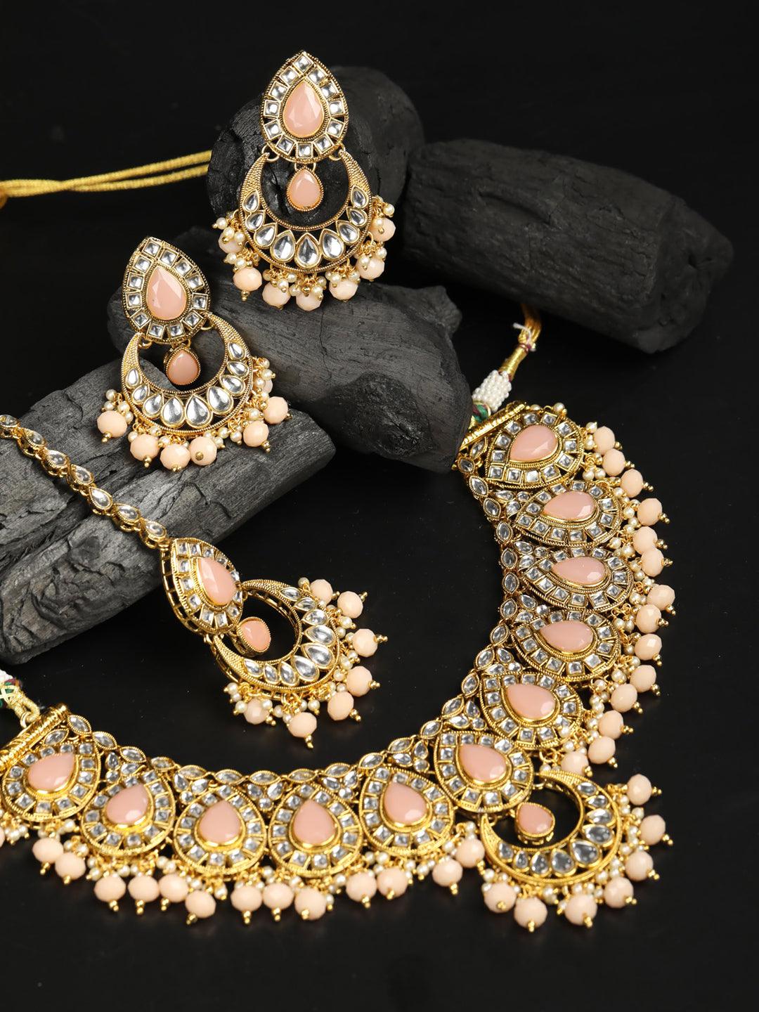 Women's Pink Gold Plated Jewellery Set - Priyaasi - Indiakreations