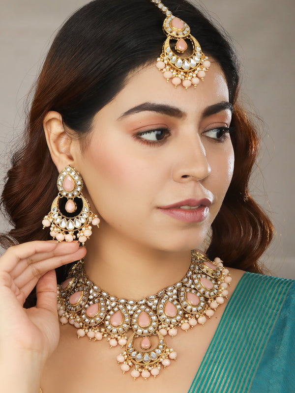 Women's Pink Gold Plated Jewellery Set - Priyaasi