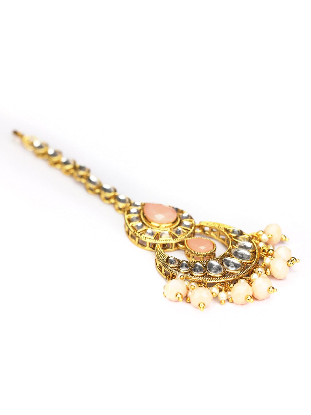 Women's Pink Gold Plated Jewellery Set - Priyaasi - Indiakreations