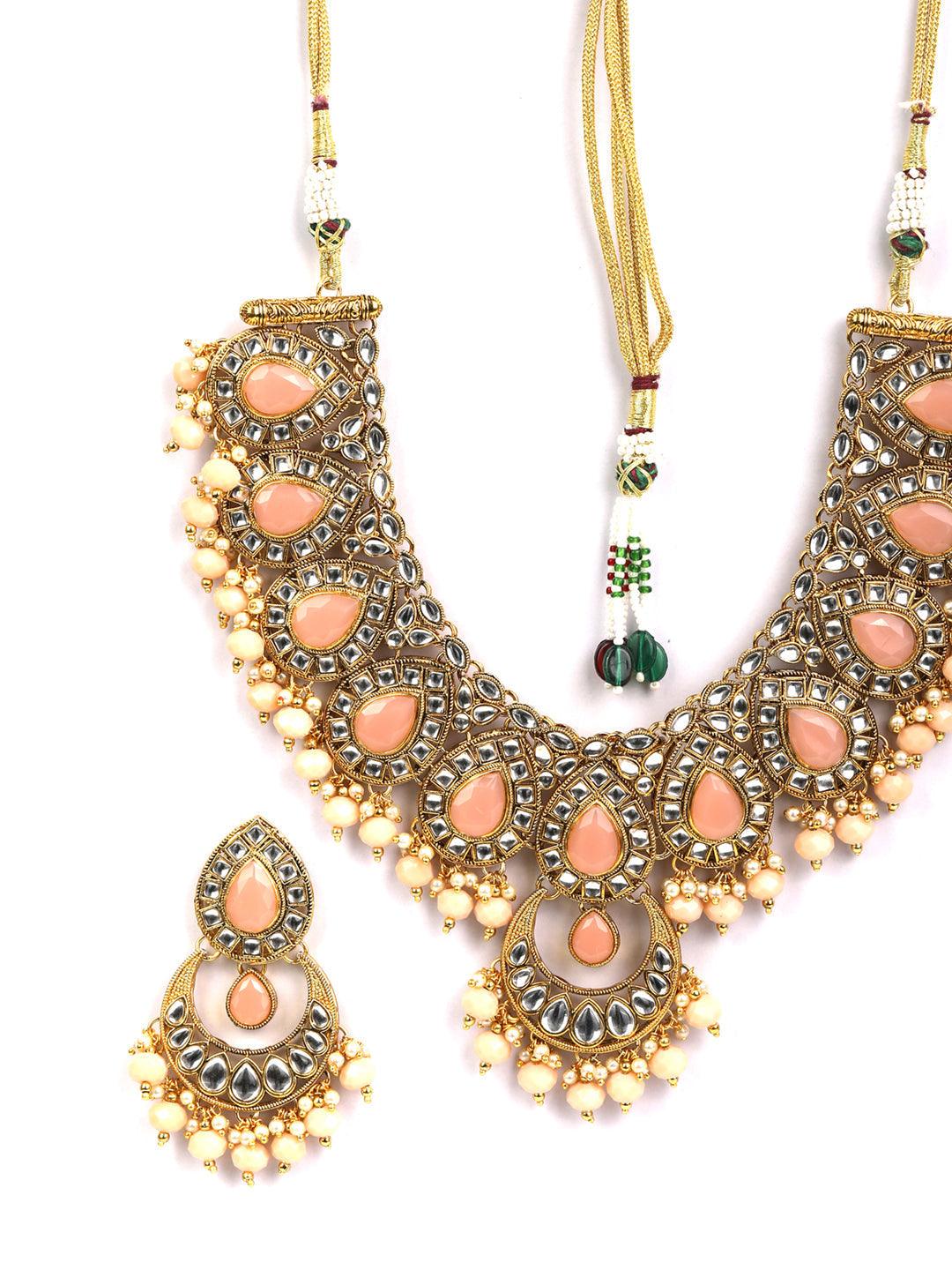 Women's Pink Gold Plated Jewellery Set - Priyaasi - Indiakreations