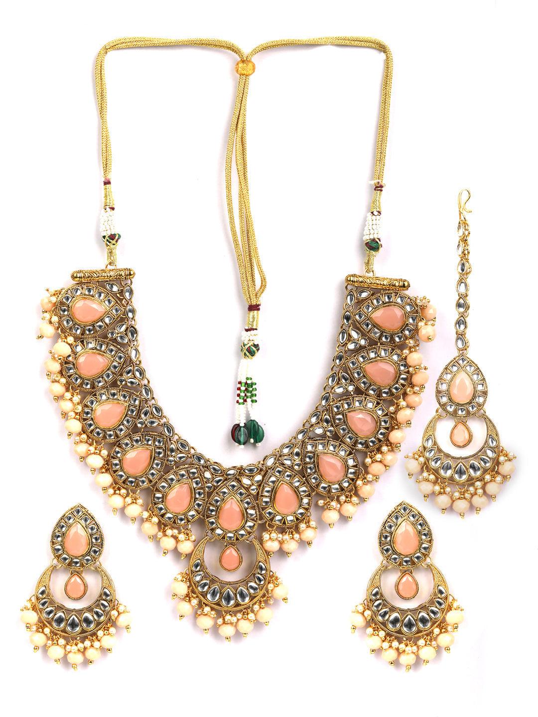 Women's Pink Gold Plated Jewellery Set - Priyaasi - Indiakreations