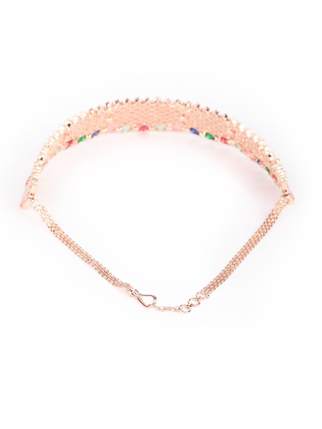 Women's Multi Color Rose Gold Plated Choker Set with MaangTikka - Priyaasi - Indiakreations