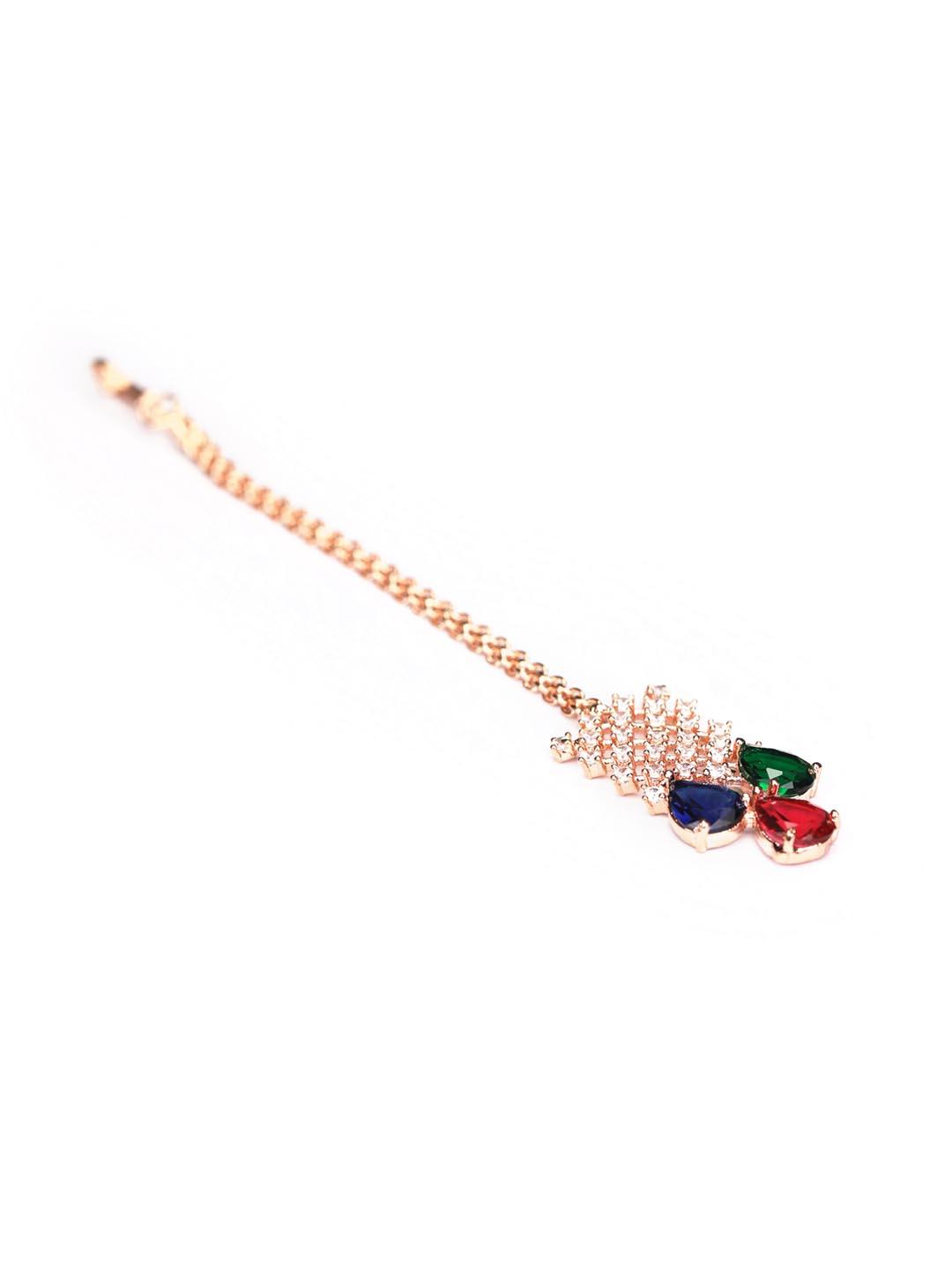 Women's Multi Color Rose Gold Plated Choker Set with MaangTikka - Priyaasi - Indiakreations