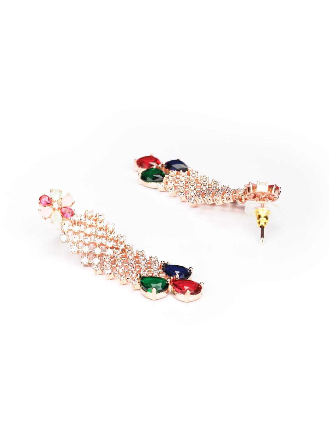 Women's Multi Color Rose Gold Plated Choker Set with MaangTikka - Priyaasi - Indiakreations