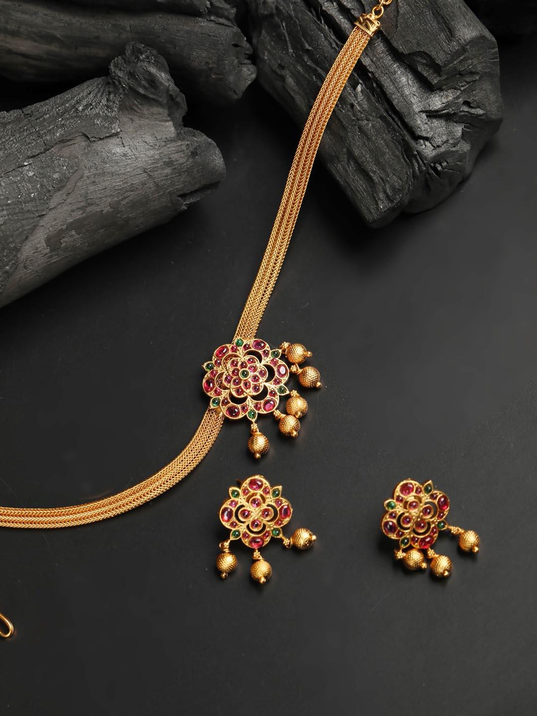 Women's Kemp Stones Gold Plated Floral Jewellery Set - Priyaasi - Indiakreations