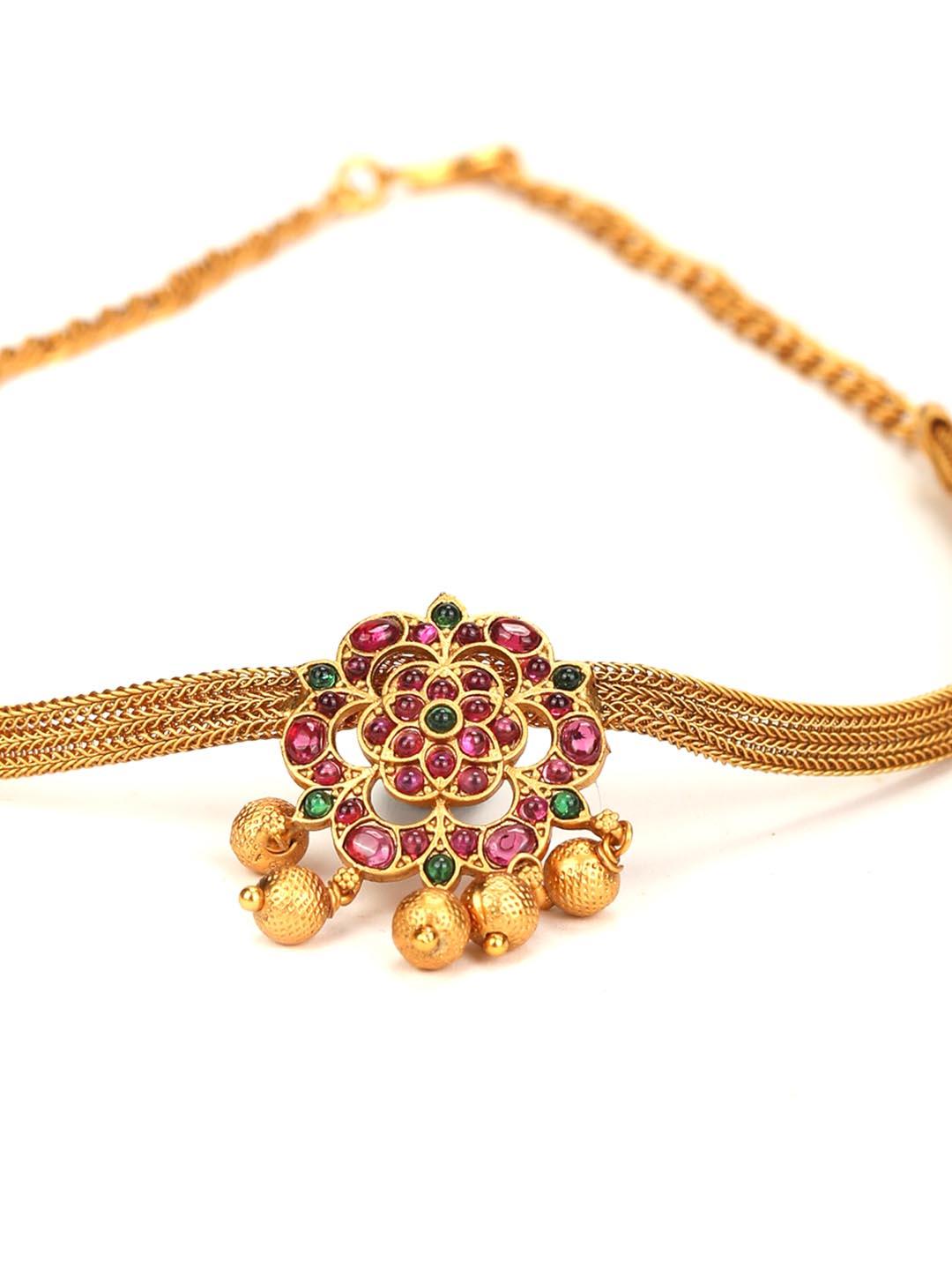 Women's Kemp Stones Gold Plated Floral Jewellery Set - Priyaasi - Indiakreations