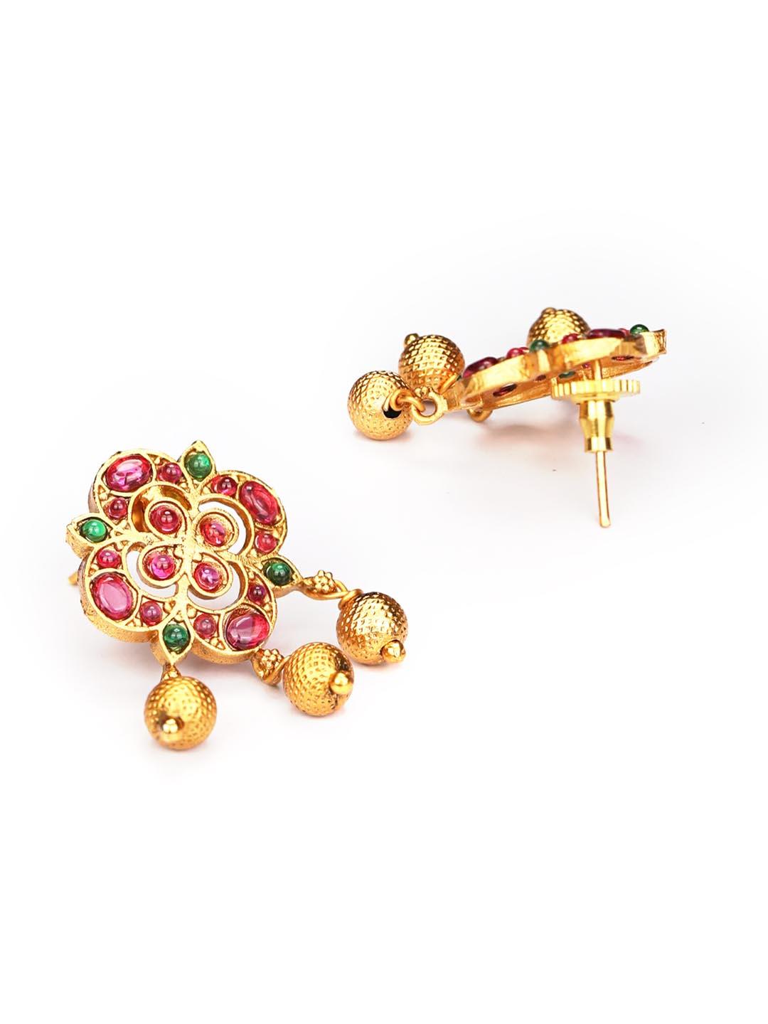 Women's Kemp Stones Gold Plated Floral Jewellery Set - Priyaasi - Indiakreations