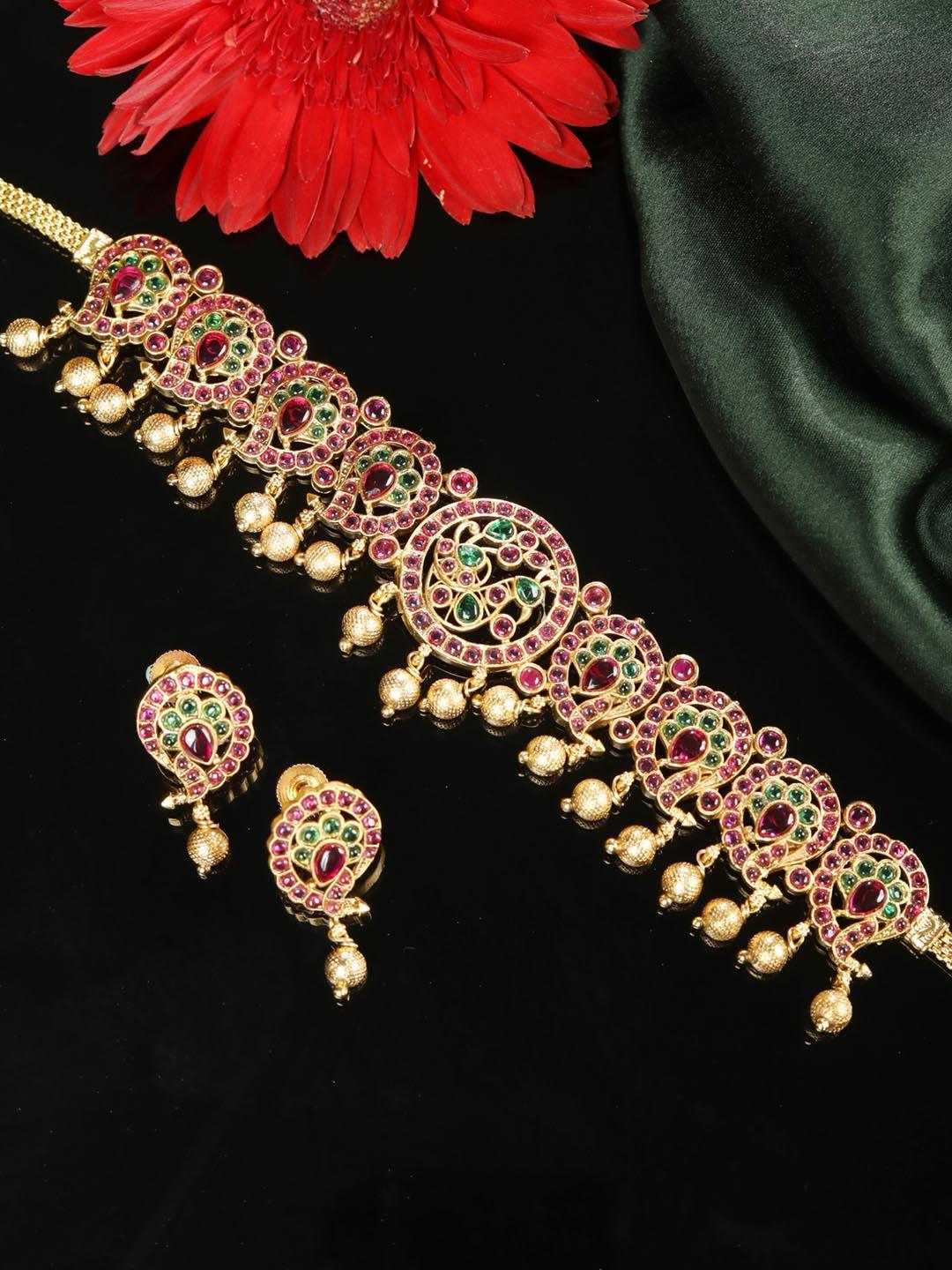 Women's Multi-Color Kemp Stones Gold Plated Choker Set - Priyaasi - Indiakreations