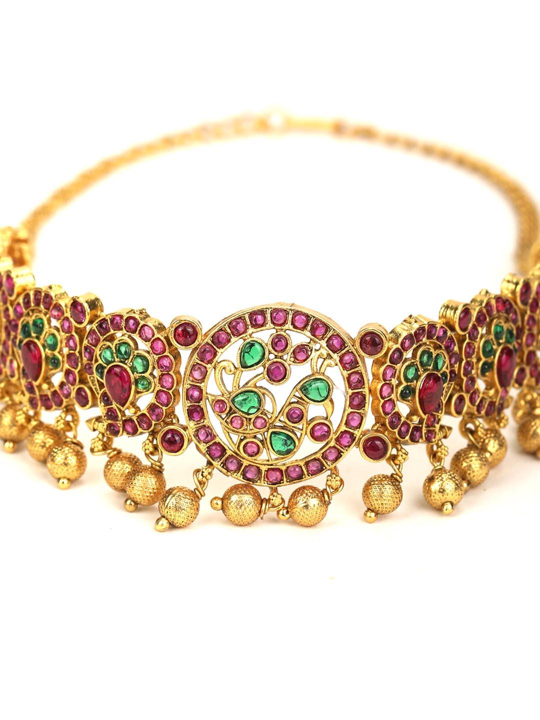 Women's Multi-Color Kemp Stones Gold Plated Choker Set - Priyaasi - Indiakreations