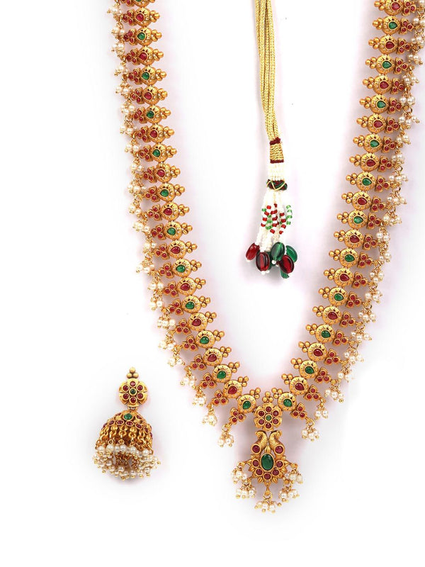 Women's Pratha-Multi-Color Kemp Stones Gold Plated Peacock Jewellery Set - Priyaasi - Indiakreations