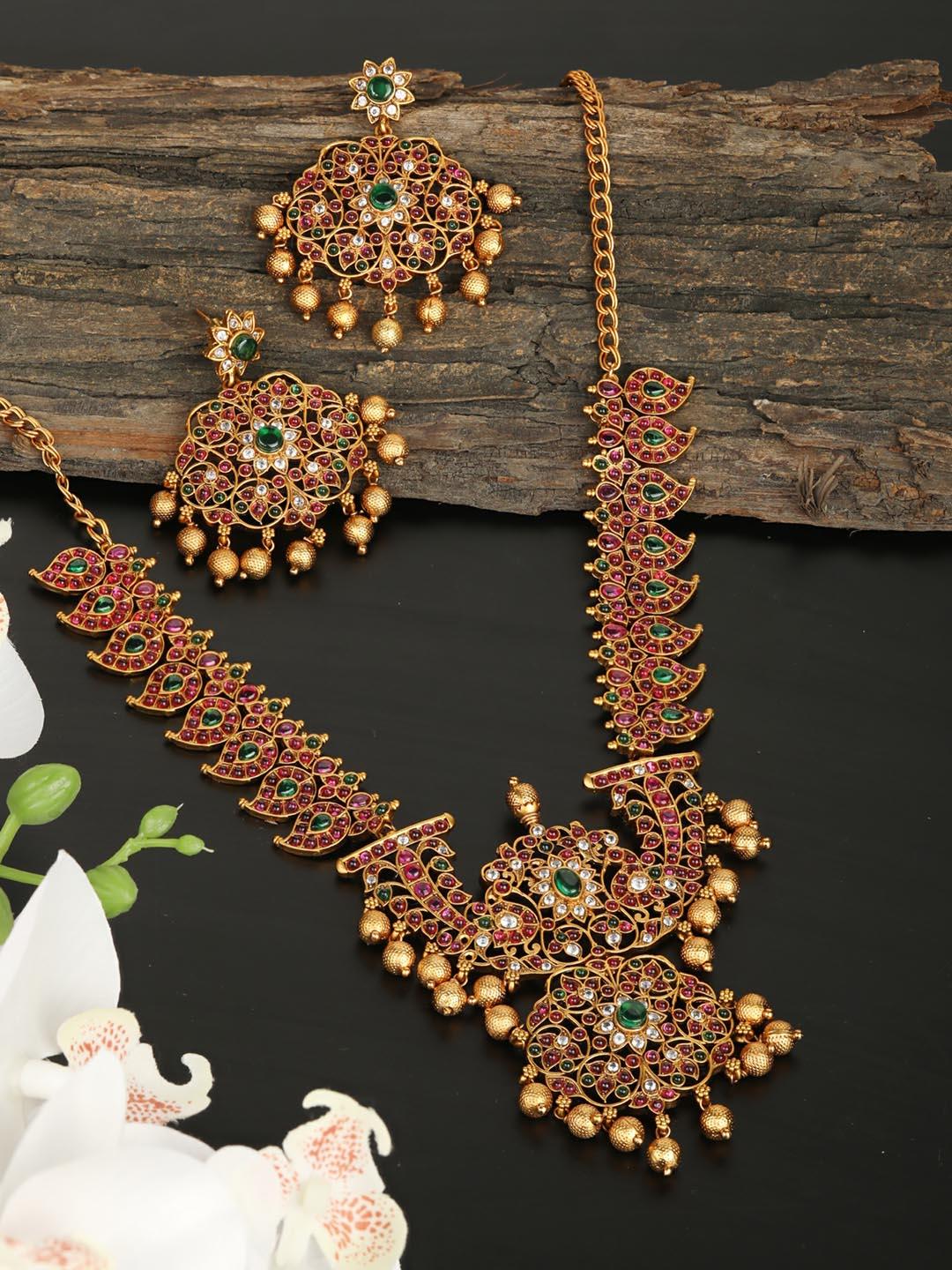 Women's Multi-Color Kemp Stones American Diamond Gold Plated Jewellery Set - Priyaasi - Indiakreations