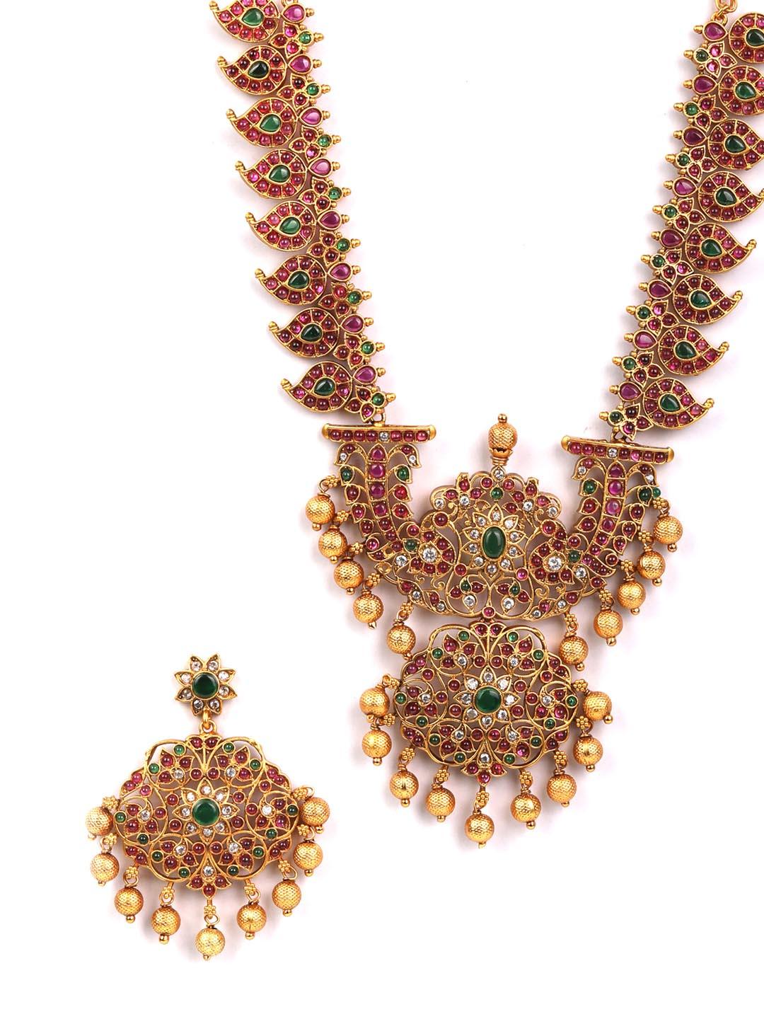 Women's Multi-Color Kemp Stones American Diamond Gold Plated Jewellery Set - Priyaasi - Indiakreations